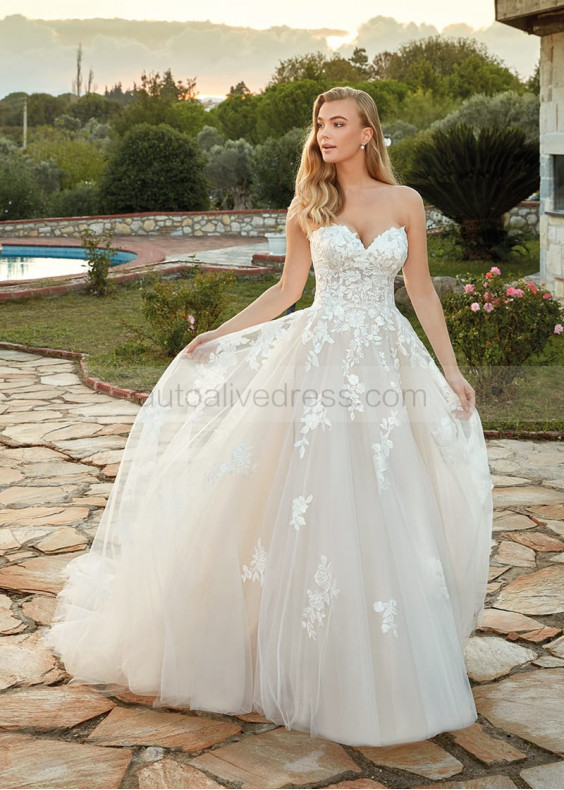Ivory Sequined Lace Tulle Creative Wedding Dress With Champagne Lining